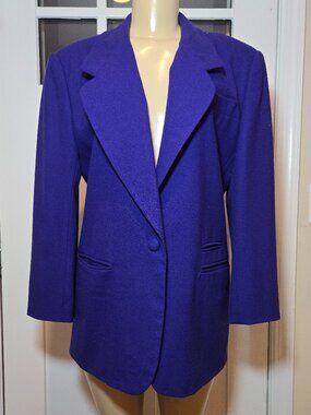 💜Vintage Gantos 100% Wool Royal Purple-Blue Blazer Jacket (Size 12)
